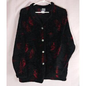 Vintage Artisans Women's Sherpa Jacket Cardinals & Tree Design Size Medium